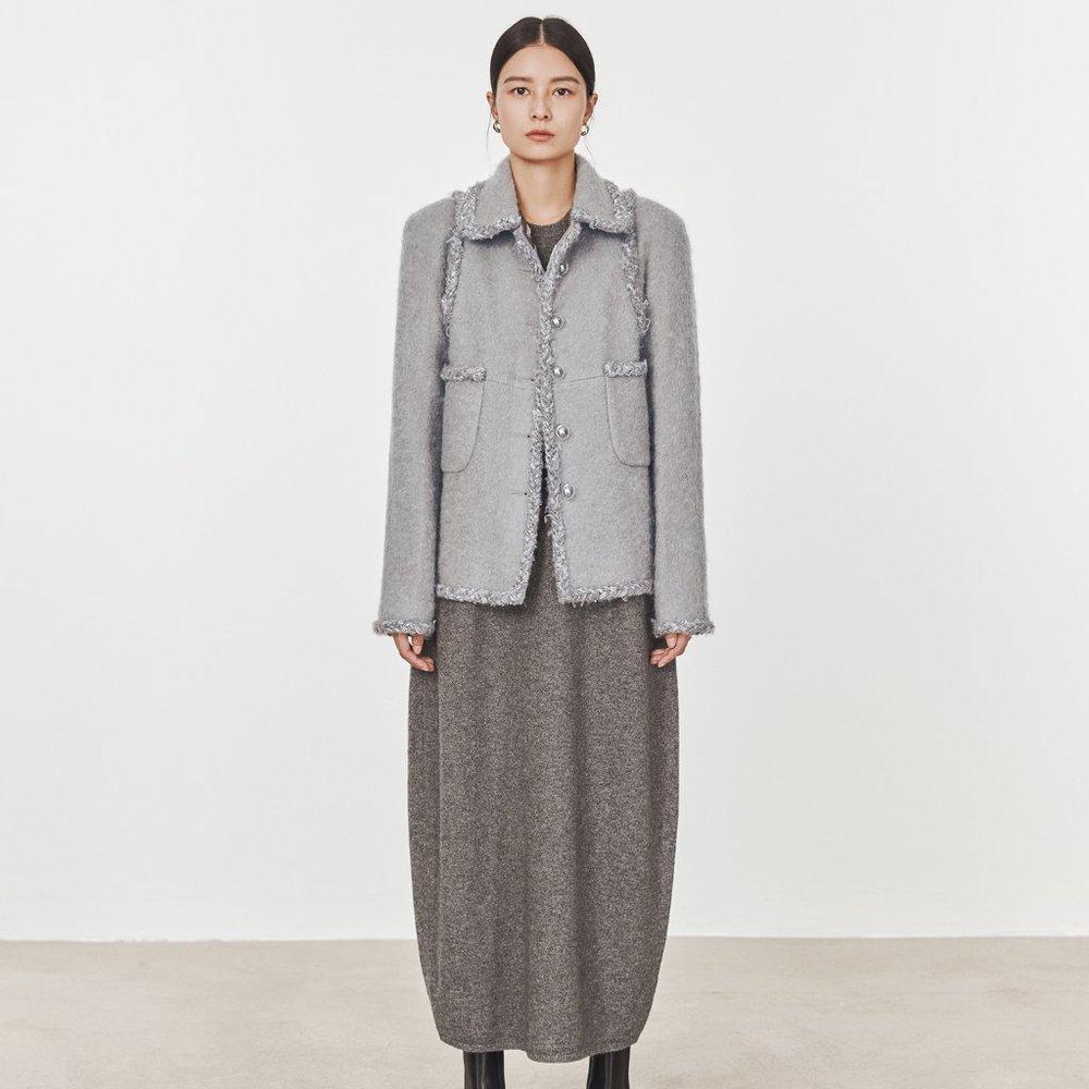 CHICJOC Italian Mohair & Wool Short Coat with Silk Lining, Size 38